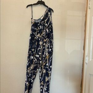 Maeve by Anthropologie Navy and White Floral Jumpsuit